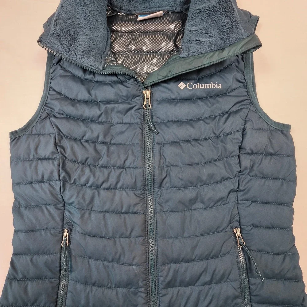 Columbia Quilted Omni Heat Insulated Puffer Vest Blue Womens XS Zip Up‎ Fleece